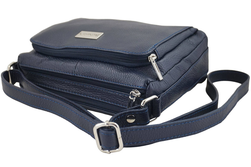 Listonoszka skórzana z kieszeniami - Granatowa