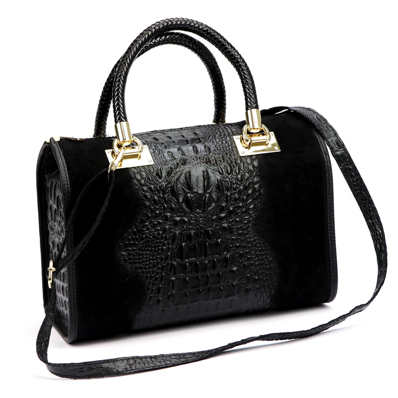 Vera Pelle Damski kuferek wzór skóra krokodyla torebka skórzana do ręki