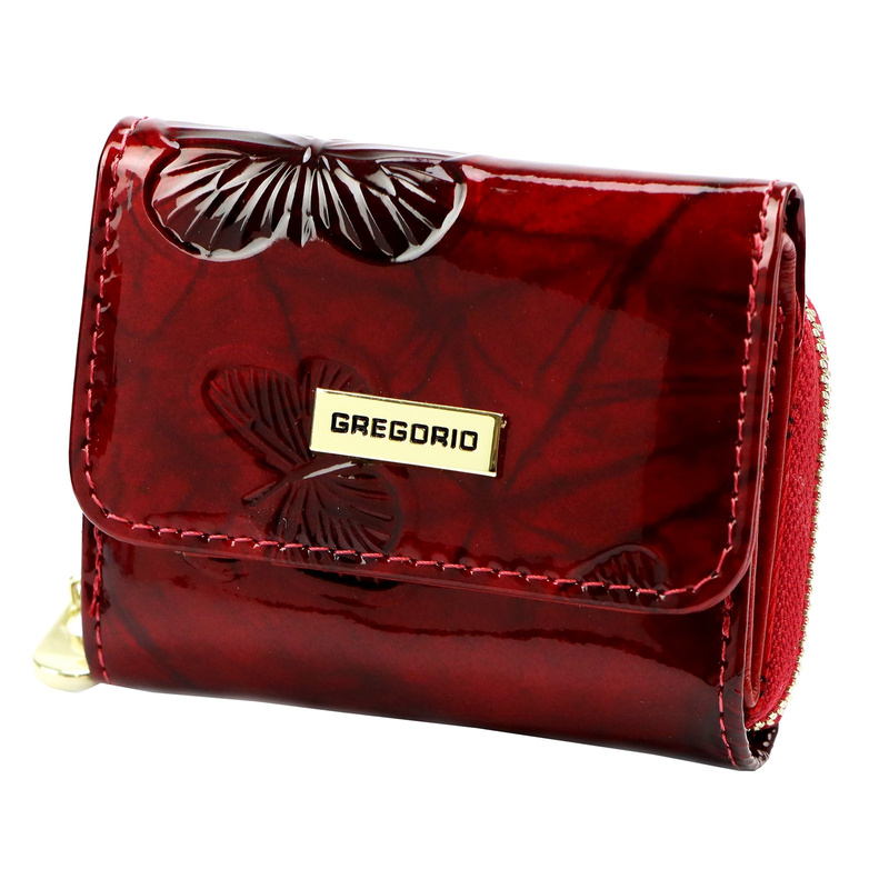 Gregorio mały portfel damski skóra naturalna lakierowana portmonetka motyle