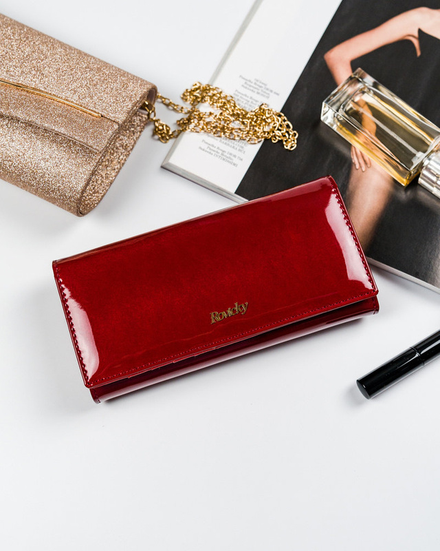 Rovicky portfel damski skóra naturalna lakierowana portmonetka duża RFID