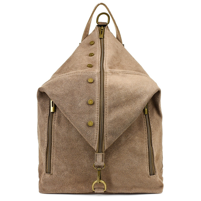 Taupe Włoski Stylowy Plecak Damski Skórzany Zamsz A4 W14