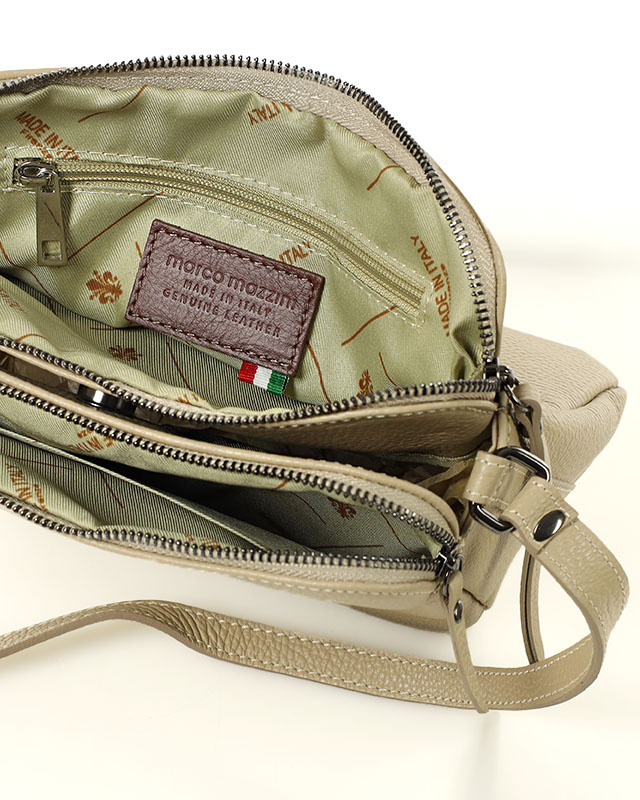 Torebka skórzana crossbody listonoszka dwie komory - MARCO MAZZINI beż cappuccino