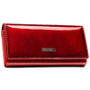 Czerwony portfel damski ze skóry naturalnej i ekologicznej wyposażony w system RFID, zamykany na zatrzask - Rovicky