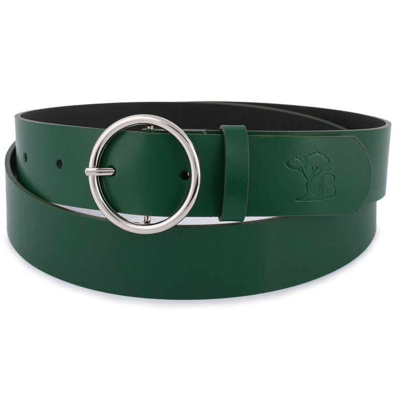 Skórzany pasek damski do spodni sukienki zielony skóra nat. 3,5 cm Beltimore B83 : Kolory - zielony,