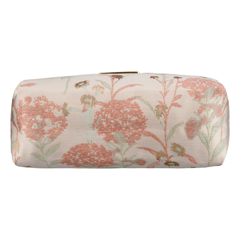 Różowa kosmetyczka z poliestru, jednokomorowa i ozdobiona kwiatowym wzorem - Peterson