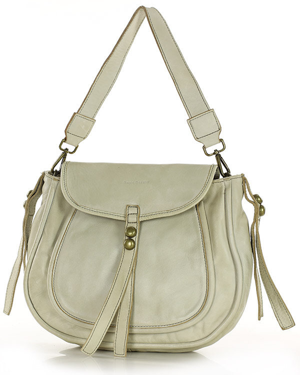 Marco Mazzini Torebka classic saddle bag ze skóry naturalnej na ramie beż taupe