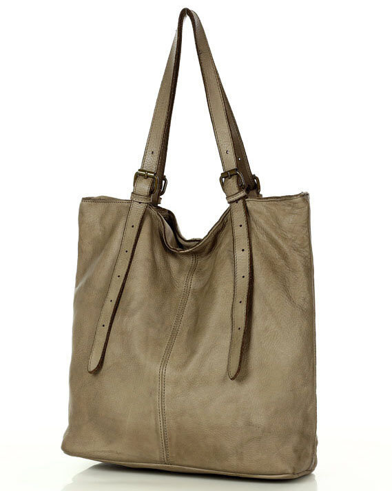Torebka damska shopper z regulacją rączek skóra old pelle - MARCO MAZZINI beż taupe