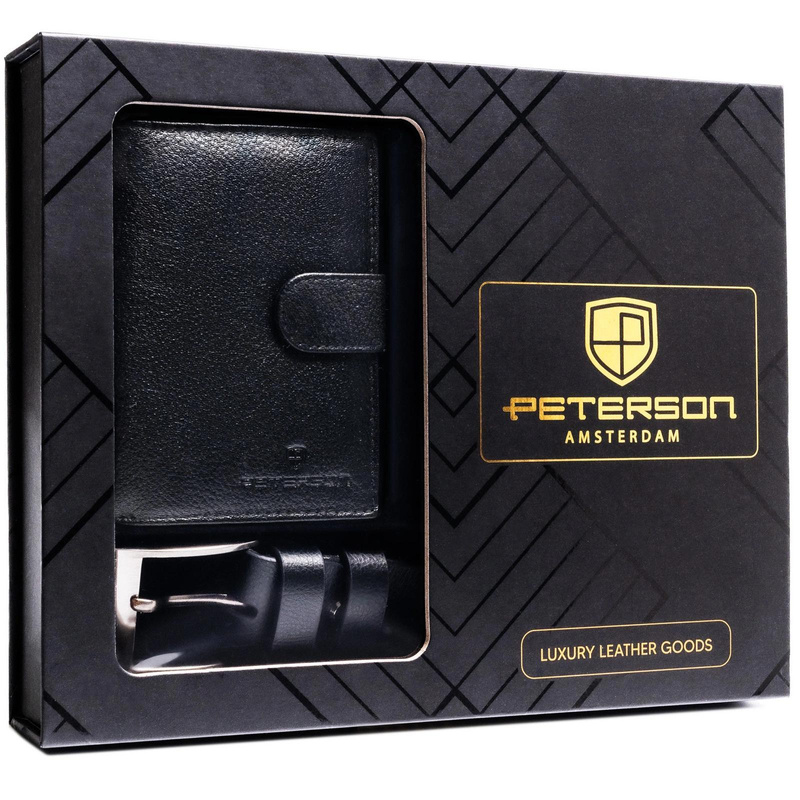 Meski zestaw prezentowy skóra naturalna Peterson PTN SET N4L-SPDM-BW BLACK