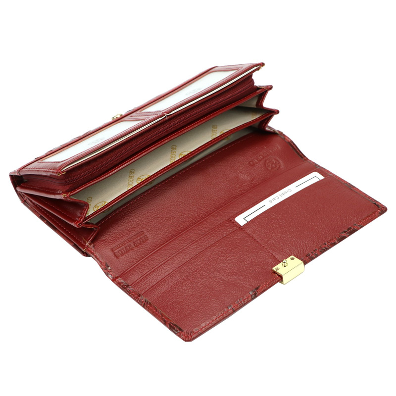 Gregorio podłużny damski portfel duży skóra naturalna kwiatowy wzór