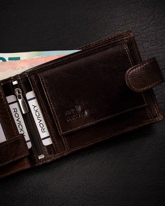 Skórzany męski portfel na zatrzask Rovicky z RFID