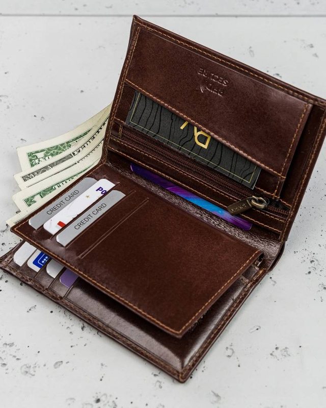 Rovicky męski składany portfel skóra naturalna rozbudowany pionowy RFID