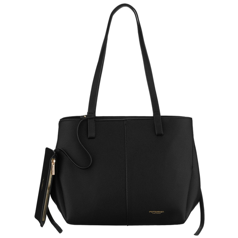 Czarna shopperka damska wykonana ze skóry ekologicznej z praktycznym etui w zestawie - Peterson
