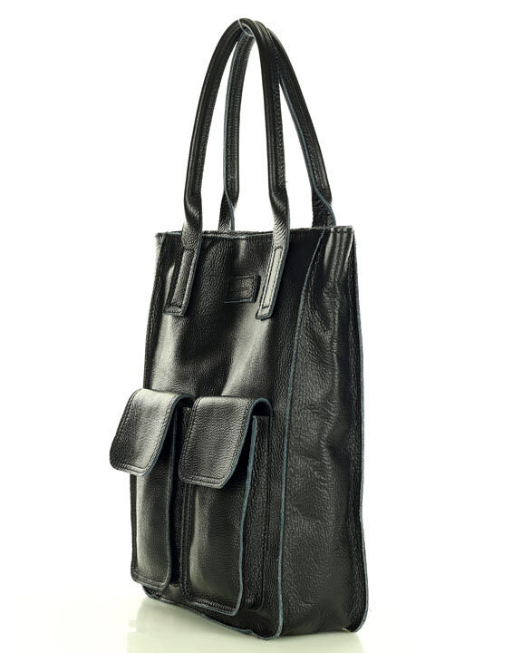 Torebka skórzany shopper bag z kieszeniami - MARCO MAZZINI Ravenna czarny