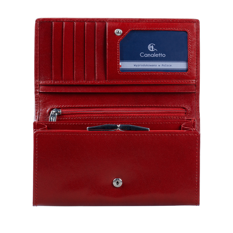 Duży czerwony portfel damski Canaletto ze skóry garbowanej roślinnie  PD1602s165 GR RFID