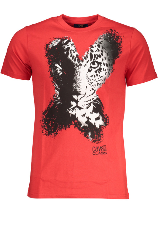 T-SHIRT M�SKI Z KR�TKIM R�KAWEM KLASY CAVALLI CZERWONY
