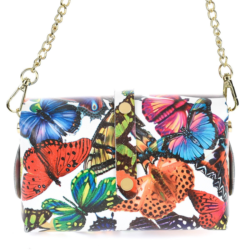 Włoska torebka Skórzana wizytowa na Łańcuszku motyle P45