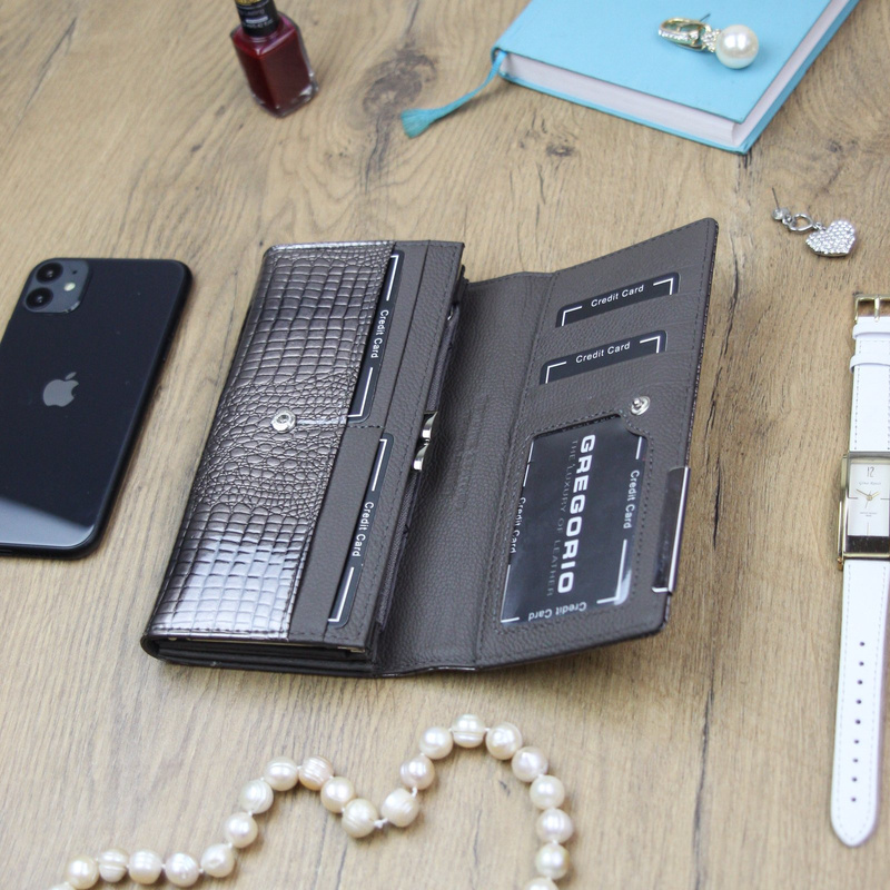 Gregorio damski portfel skóra naturalna podłużny klasyczny skóra krokodyla