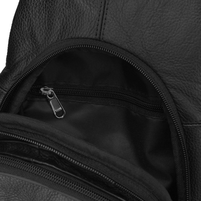 Czarny plecak miejski na jedno ramię wykonany ze skóry naturalnej - Rovicky