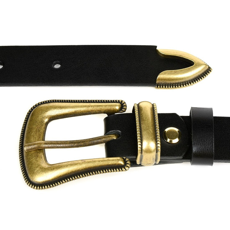 Skórzany pasek damski podkowa kowbojski BELTIMORE D56 : Kolory - czarny, Rozmiar pasków - r.95-110 cm