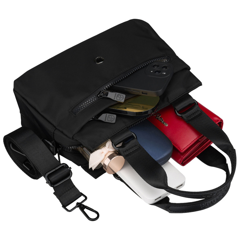 Czarna, miejska torebka damska z poliestru, jednokomorowa - Peterson