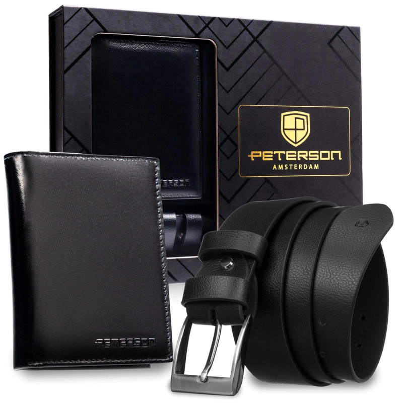 Meski zestaw prezentowy skóra naturalna Peterson PTN SET N4-NGV-BW BLACK