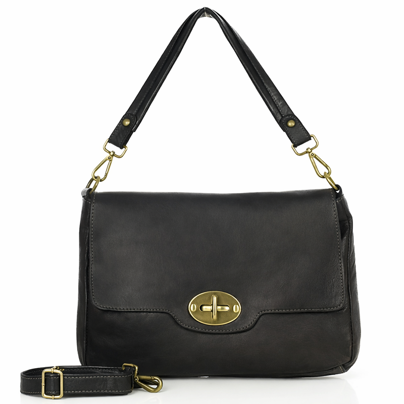 Legendarna torebka skórzana na ramię 2 w 1 genuine lether - MAZZINI czarna