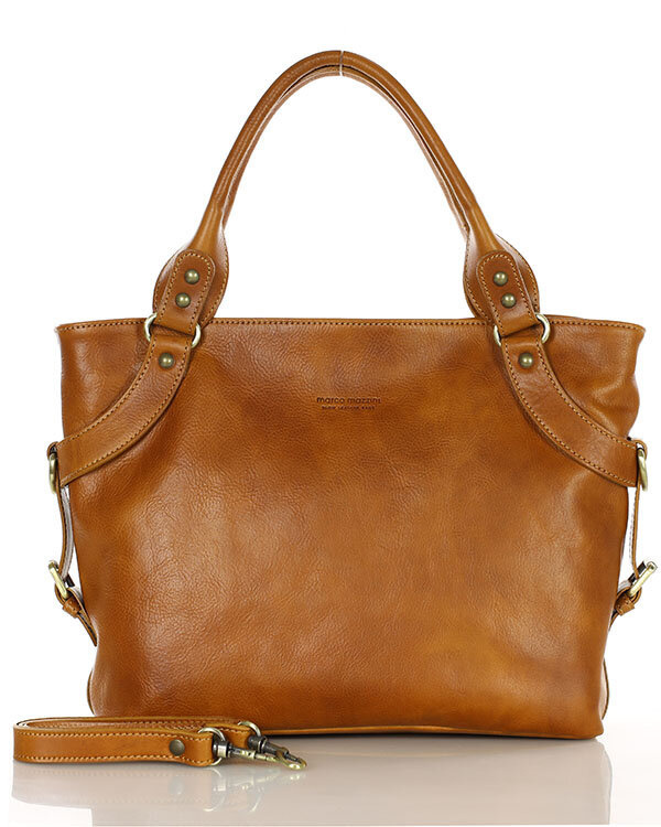 Torebka biznesowa damska kuferek skórzany premium bag - MARCO MAZZINI camel