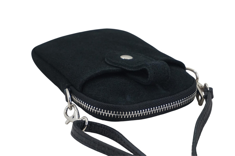 Etui na telefon ze skóry zamszowej - Czarne