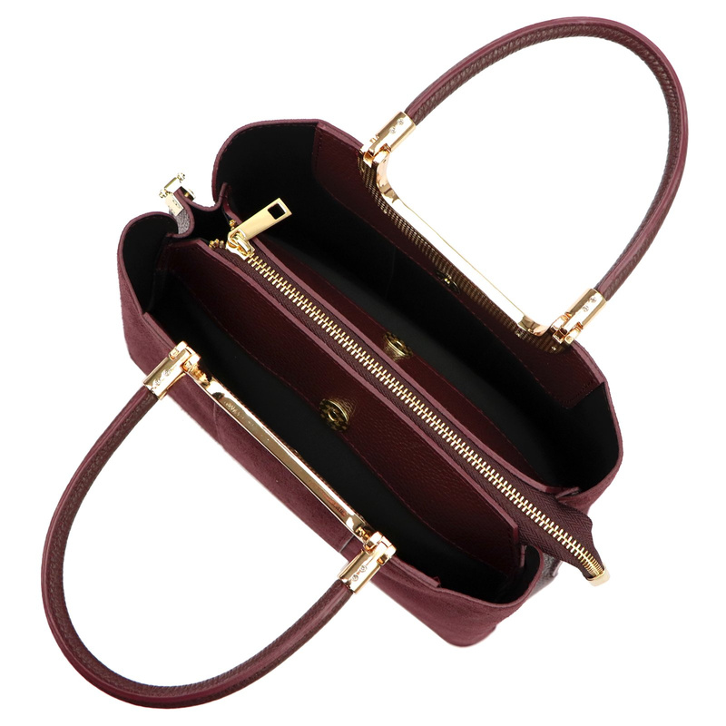 Vera Pelle damski skórzany kuferek torebka do ręki z paskiem i organizerem