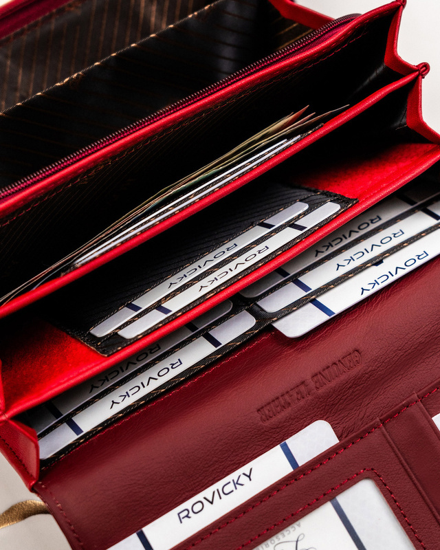 Rovicky damski duży portfel skóra naturalna i eko podłużna portmonetka