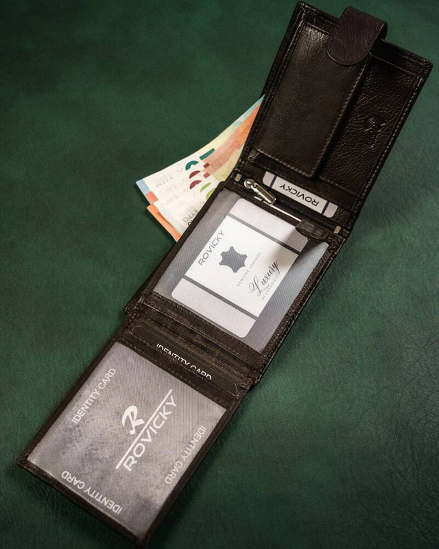 Zapinany Skórzany męski portfel Rovicky z RFID