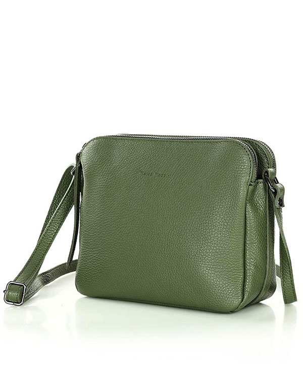 Torebka skórzana crossbody listonoszka dwie komory - MARCO MAZZINI militarny zielony