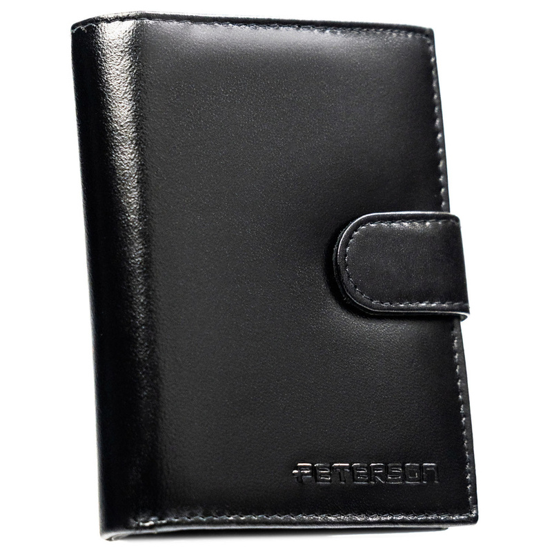 Duży, czarny portfel męski ze skóry naturalnej zamykany na zatrzask - Peterson
