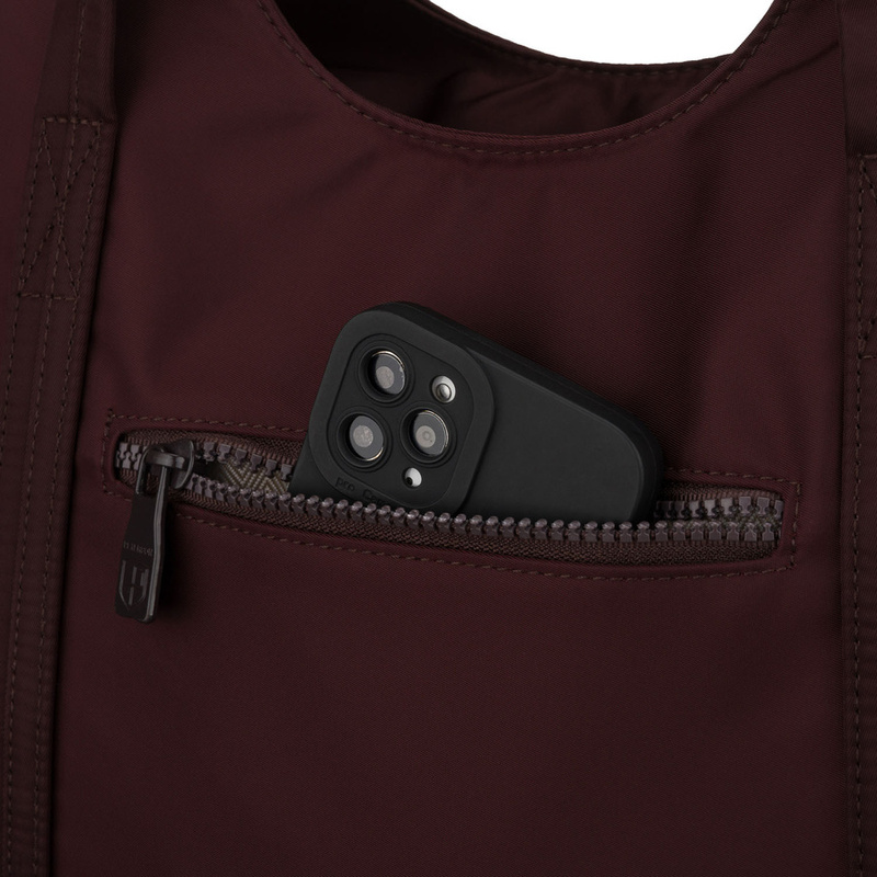 Bordowa shopperka damska z poliestru, jednokomorowa i zamykana suwakiem - Peterson