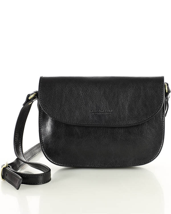 Czarna skórzana torebka saddle bag półksiężyc sztywna skóra - MARCO MAZZINI