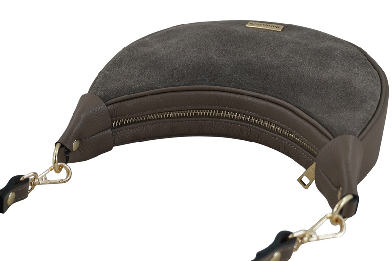 Subtelna mini torebka z miękkim zamszem i złotymi detalami - Beżowa ciemna