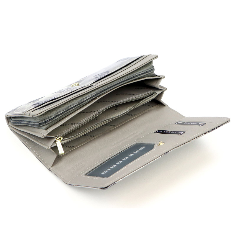 Gregorio damski portfel klasyczny podłużny duża portmonetka lakierowana