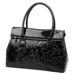 Elegancki pojemny skórzany kuferek z roślinnym motywem torebka do ręki Luka