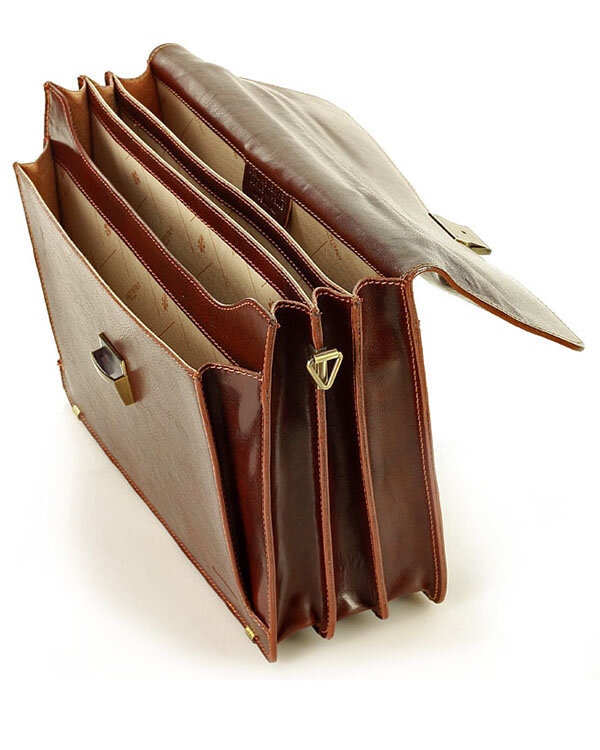 Teczka męska skórzana MARCO MAZZINI handmade  - ROBERTO Classic brązowa