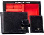 Zestaw prezentowy: elegancki skórzany portfel, etui na karty i brelok - Peterson