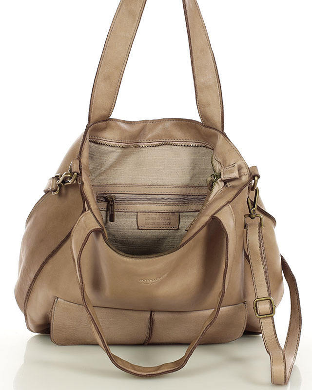 Torebka damska shopper A4 skóra naturalna - MARCO MAZZINI beżowy taupe