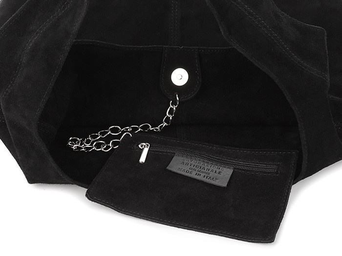 zamszowa torebka skórzana na ramię z saszetką czarna N88