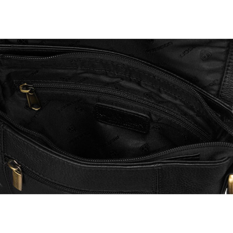 Klasyczna, czarna listonoszka męska ze skóry naturalnej zawieszona na regulowanym pasku - Peterson