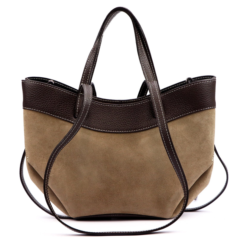 Vera Pelle damska torebka na ramię stylowa shopperbag zamsz z kosmetyczką