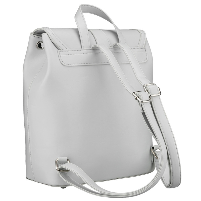 Pojemny plecak damski ze skóry ekologicznej w szarym kolorze wyposażony w nóżki ochronne - Rovicky