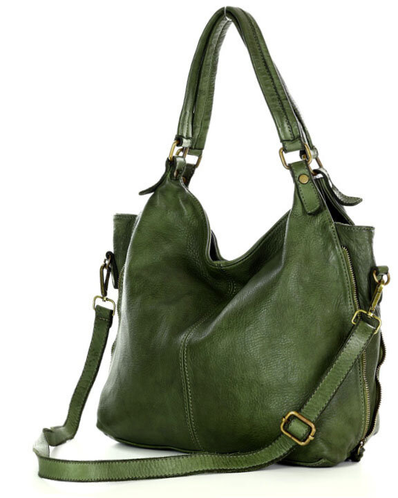 Torba skórzana wysokogatunkowa na ramię styl miejski shoulder leather bag - MARCO MAZZINI zielona