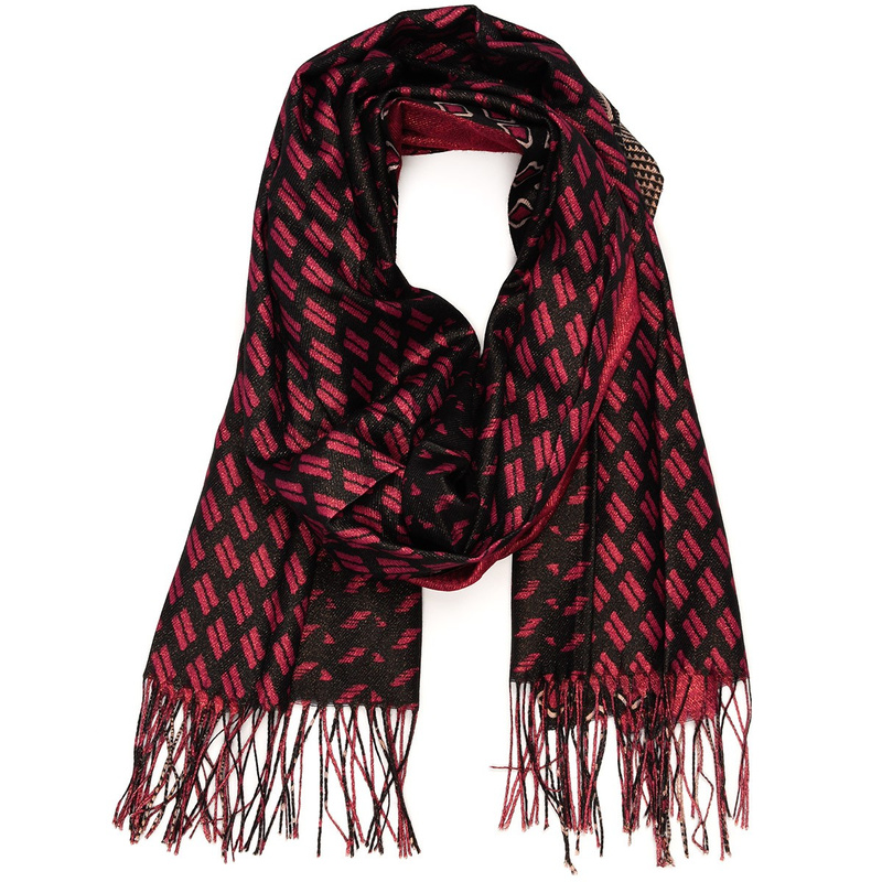 Bordowy Duży Szalik Damski dwustronny ze złotą nitką ciepły modny szal AX-92