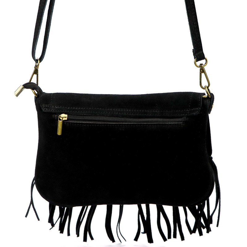 Zamszowa skórzana damska listonoszka z frędzlami torebka na ramię Luka