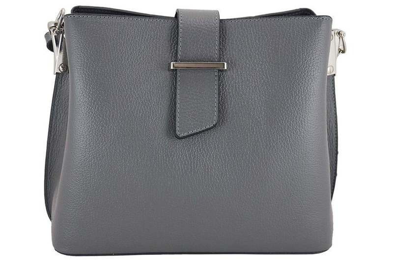 Modny kuferek skórzany damski włoski - Szary ciemny