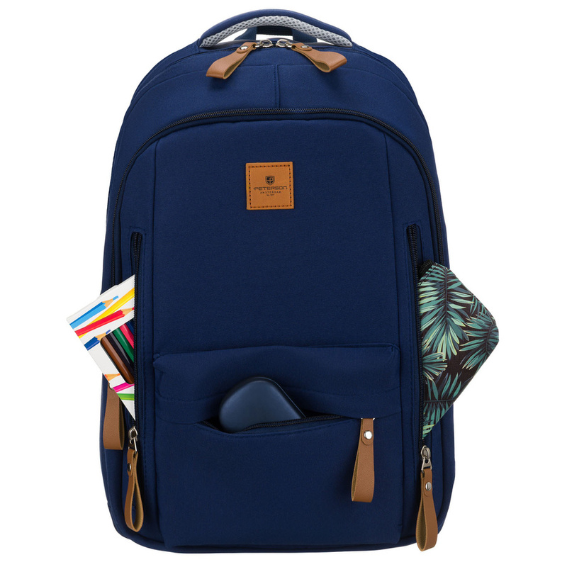 Młodzieżowy plecak szkolny z poliestru w granatowym kolorze z miejscem na laptopa - Peterson